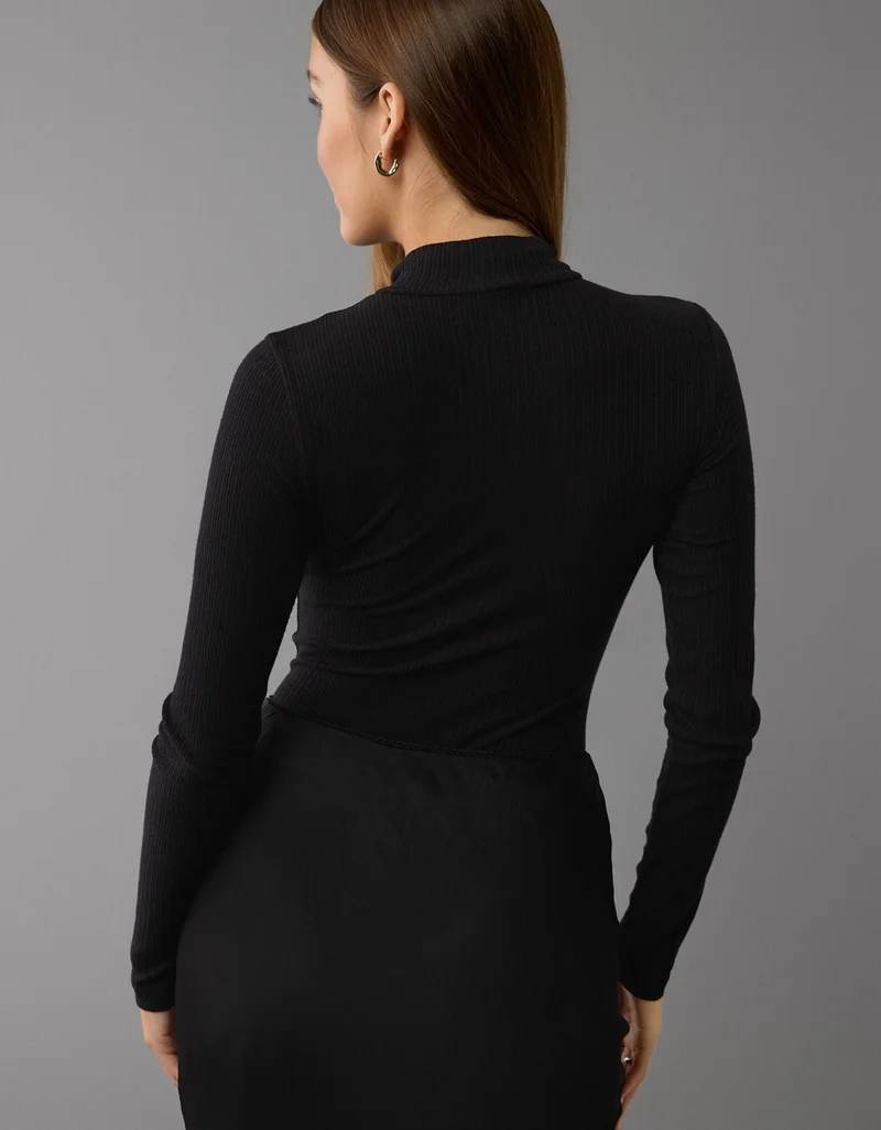 American Eagle AE Long-Sleeve Mock Neck Pointelle Bodysuit